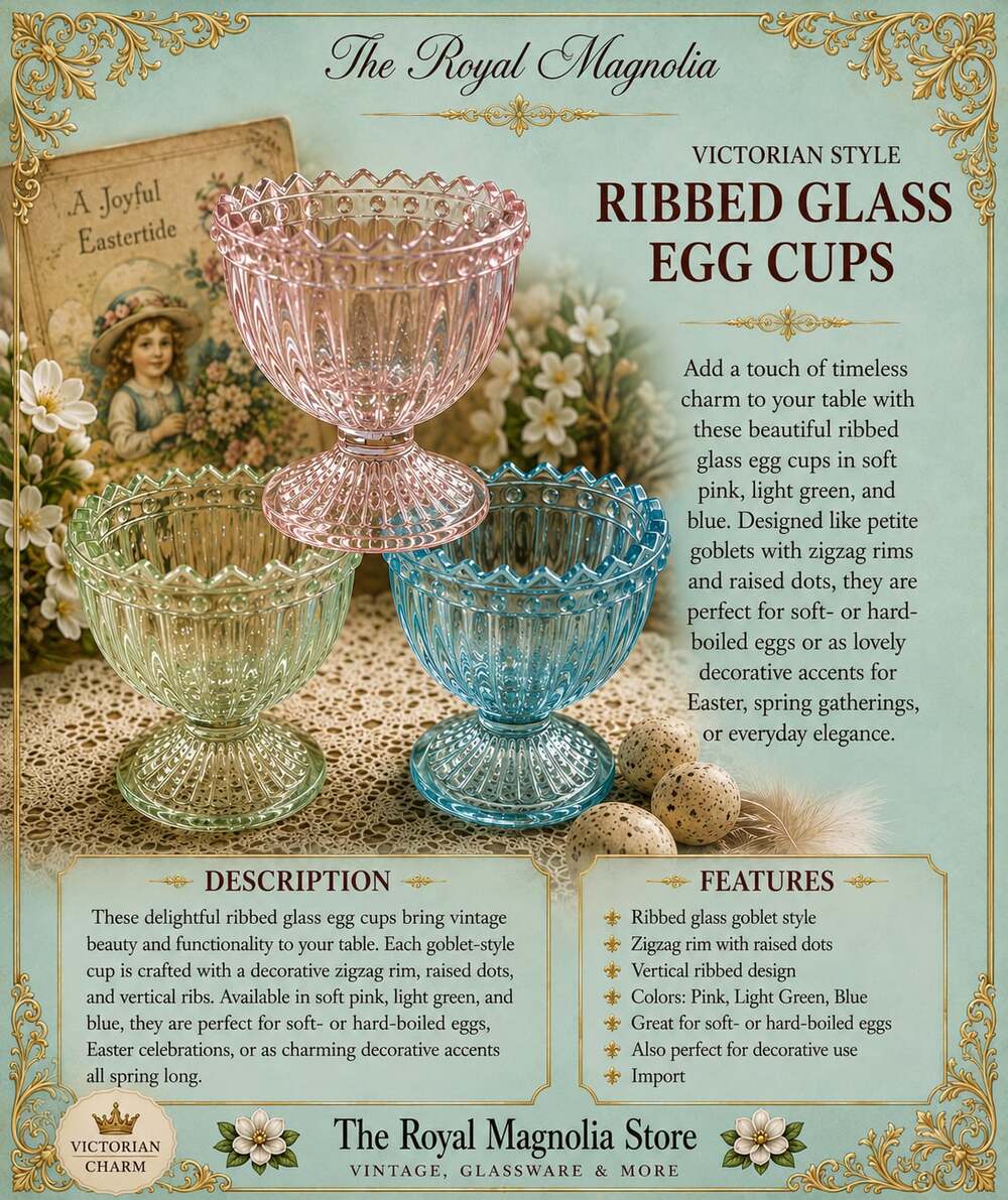 The Royal Magnolia Victorian Style Ribbed Glass Egg Cups Set of 3, Pink, Light G